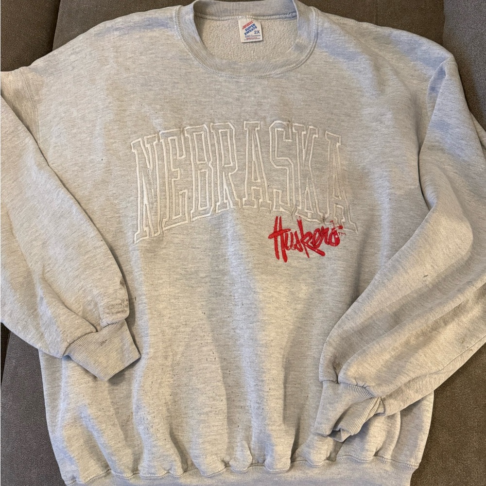 XXL Vintage 90s Nebraska Husker Embroidered Sweatshirt Jerzees Super Sweats